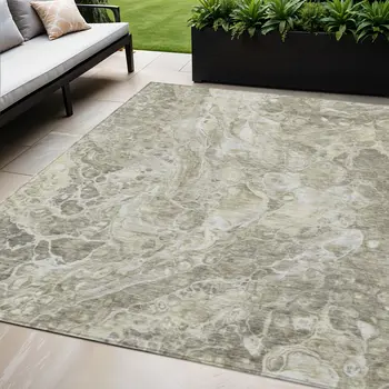 5' X 8' Tan Brown And Beige Abstract Washable Indoor Outdoor Area Rug