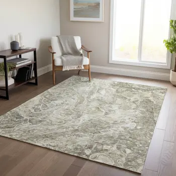 9' X 12' Tan Brown And Beige Abstract Washable Indoor Outdoor Area Rug