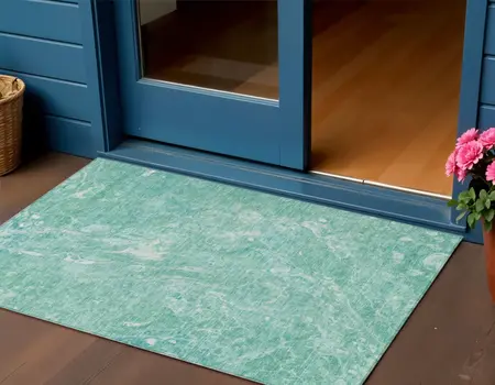 3' X 5' Teal Blue Aqua And Green Abstract Washable Indoor Outdoor Area Rug