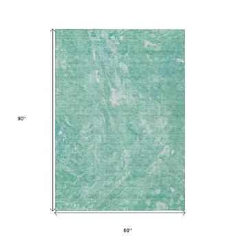 5' X 8' Teal Blue Aqua And Green Abstract Washable Indoor Outdoor Area Rug