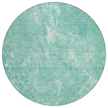 8' Teal Blue Aqua And Green Round Abstract Washable Indoor Outdoor Area Rug