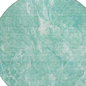 8' Teal Blue Aqua And Green Round Abstract Washable Indoor Outdoor Area Rug