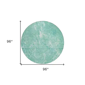 8' Teal Blue Aqua And Green Round Abstract Washable Indoor Outdoor Area Rug