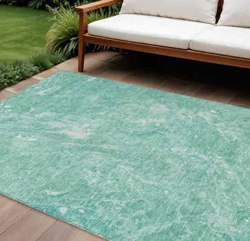 9' X 12' Teal Blue Aqua And Green Abstract Washable Indoor Outdoor Area Rug