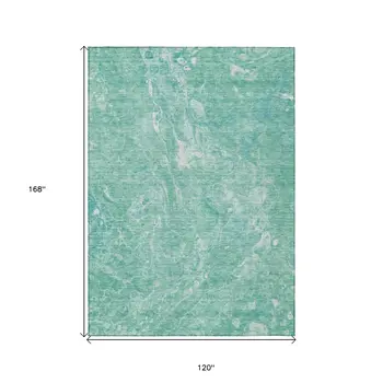 10' X 14' Teal Blue Aqua And Green Abstract Washable Indoor Outdoor Area Rug