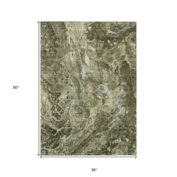 3' X 5' Taupe Chocolate And Beige Abstract Washable Indoor Outdoor Area Rug