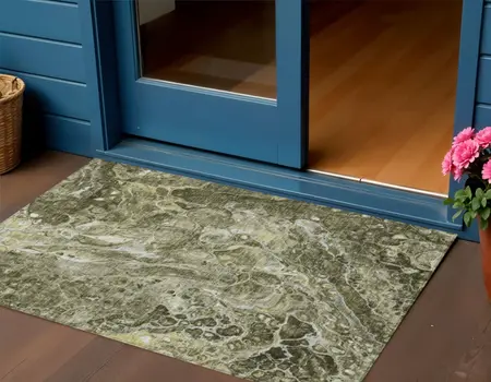 3' X 5' Taupe Chocolate And Beige Abstract Washable Indoor Outdoor Area Rug