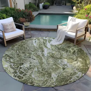 8' Taupe Chocolate And Beige Round Abstract Washable Indoor Outdoor Area Rug