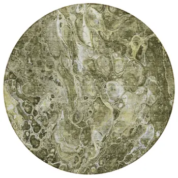 8' Taupe Chocolate And Beige Round Abstract Washable Indoor Outdoor Area Rug