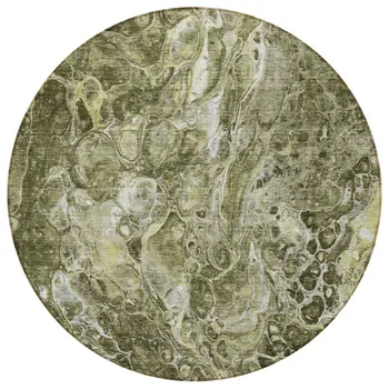8' Taupe Chocolate And Beige Round Abstract Washable Indoor Outdoor Area Rug