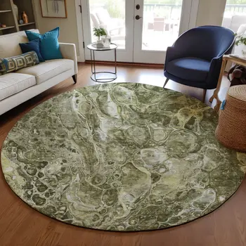 8' Taupe Chocolate And Beige Round Abstract Washable Indoor Outdoor Area Rug
