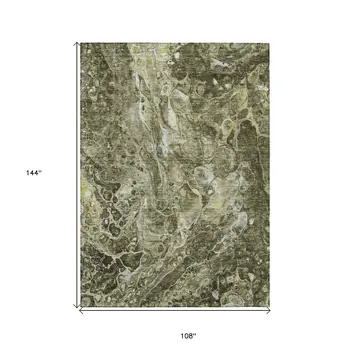 9' X 12' Taupe Chocolate And Beige Abstract Washable Indoor Outdoor Area Rug