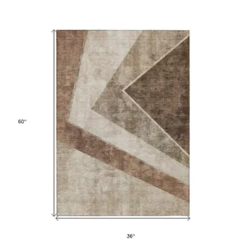 3' X 5' Brown And Beige Geometric Washable Indoor Outdoor Area Rug