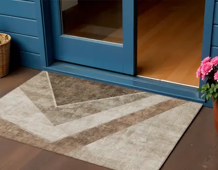 3' X 5' Brown And Beige Geometric Washable Indoor Outdoor Area Rug