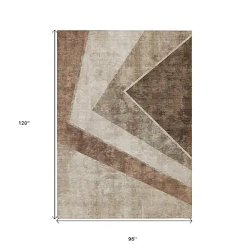 8' X 10' Brown And Beige Geometric Washable Indoor Outdoor Area Rug