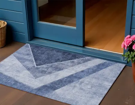 3' X 5' Navy Blue And Denim Blue Geometric Washable Indoor Outdoor Area Rug