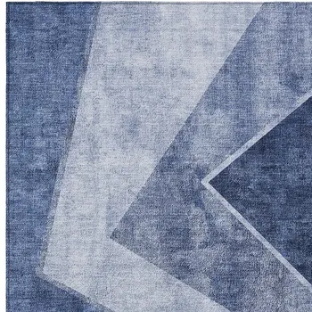 3' X 5' Navy Blue And Denim Blue Geometric Washable Indoor Outdoor Area Rug