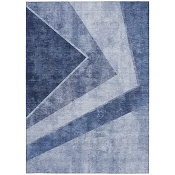 9' X 12' Navy Blue And Denim Blue Geometric Washable Indoor Outdoor Area Rug