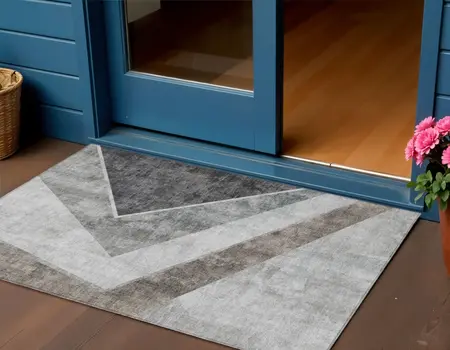 3' X 5' Gray Silver And Charcoal Geometric Washable Indoor Outdoor Area Rug