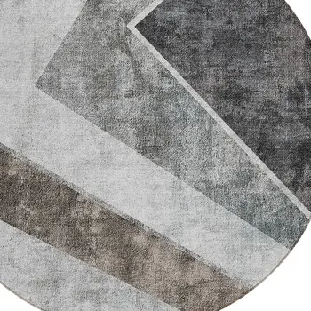 8' Gray Silver And Charcoal Round Geometric Washable Indoor Outdoor Area Rug
