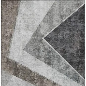 8' X 10' Gray Silver And Charcoal Geometric Washable Indoor Outdoor Area Rug