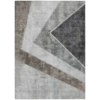 8' X 10' Gray Silver And Charcoal Geometric Washable Indoor Outdoor Area Rug