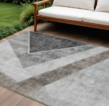 9' X 12' Gray Silver And Charcoal Geometric Washable Indoor Outdoor Area Rug
