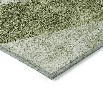 3' X 5' Olive Green And Artichoke Green Geometric Washable Indoor Outdoor Area Rug