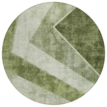 8' Olive Green And Artichoke Green Round Geometric Washable Indoor Outdoor Area Rug