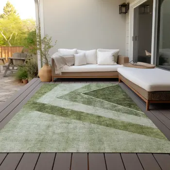 8' X 10' Olive Green And Artichoke Green Geometric Washable Indoor Outdoor Area Rug