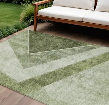 10' X 14' Olive Green And Artichoke Green Geometric Washable Indoor Outdoor Area Rug