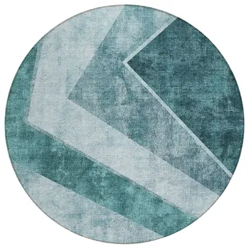8' Teal Blue Aqua And Blue Round Geometric Washable Indoor Outdoor Area Rug