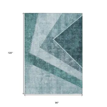 8' X 10' Teal Blue Aqua And Blue Geometric Washable Indoor Outdoor Area Rug
