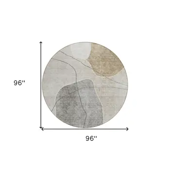 8' Beige Brown And Taupe Round Abstract Washable Indoor Outdoor Area Rug