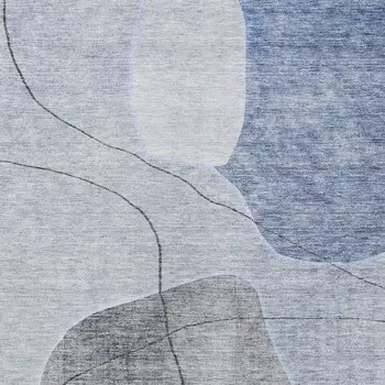 3' X 5' Denim Blue And Sky Blue Abstract Washable Indoor Outdoor Area Rug