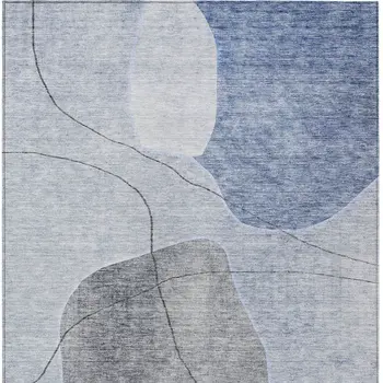 5' X 8' Denim Blue And Sky Blue Abstract Washable Indoor Outdoor Area Rug