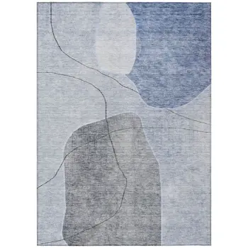 5' X 8' Denim Blue And Sky Blue Abstract Washable Indoor Outdoor Area Rug