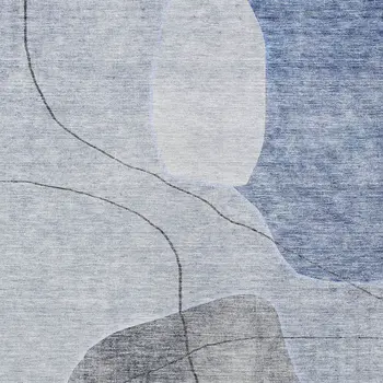 5' X 8' Denim Blue And Sky Blue Abstract Washable Indoor Outdoor Area Rug