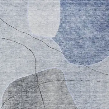 8' X 10' Denim Blue And Sky Blue Abstract Washable Indoor Outdoor Area Rug