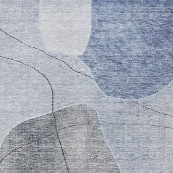9' X 12' Denim Blue And Sky Blue Abstract Washable Indoor Outdoor Area Rug