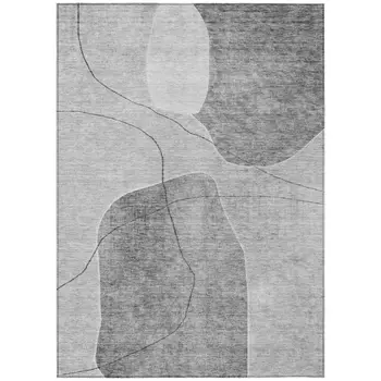 3' X 5' Gray Charcoal And Silver Abstract Washable Indoor Outdoor Area Rug