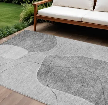 8' X 10' Gray Charcoal And Silver Abstract Washable Indoor Outdoor Area Rug