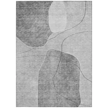 10' X 14' Gray Charcoal And Silver Abstract Washable Indoor Outdoor Area Rug