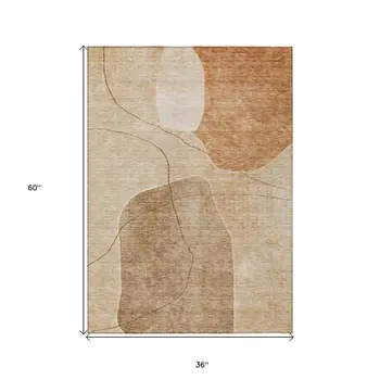 3' X 5' Orange Copper And Terra Cotta Abstract Washable Indoor Outdoor Area Rug
