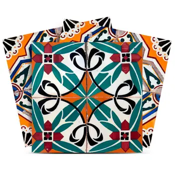 7" x 7" Blue Vinyl Arabesque Peel And Stick Removable Tiles