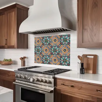 7" x 7" Blue Vinyl Arabesque Peel And Stick Removable Tiles