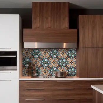 7" x 7" Blue Vinyl Arabesque Peel And Stick Removable Tiles