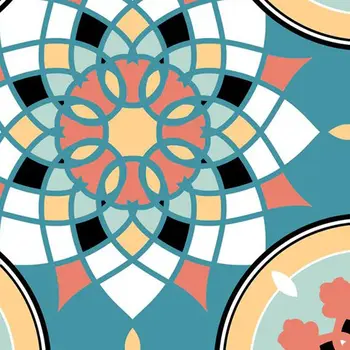 7" x 7" Teal Blue Vinyl Arabesque Peel And Stick Removable Tiles