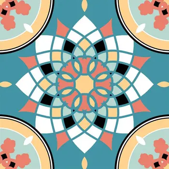 7" x 7" Teal Blue Vinyl Arabesque Peel And Stick Removable Tiles