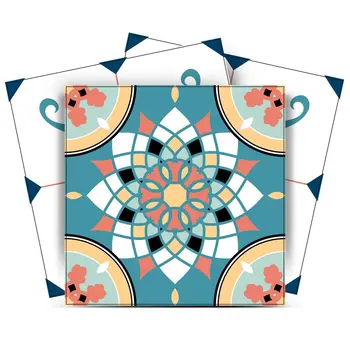 7" x 7" Teal Blue Vinyl Arabesque Peel And Stick Removable Tiles